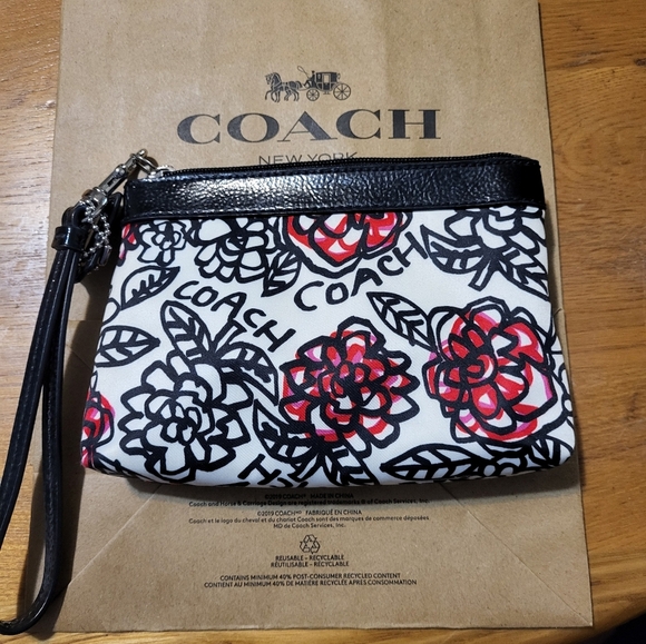 Coach Floral Black and Red Wristlet - Picture 1 of 3